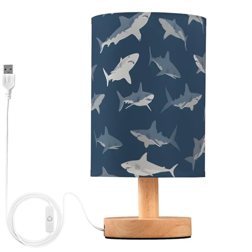 ALAZA Cartoon Blue Shark Decor Bedside Table Lamp with...