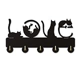 YHMY Home Décor Products Cute Cat Wall Hooks | Handmade Home Decor Wooden Home Storage Hooks | Easter Gifts Five Metal Hooks Key Holder Coat Bag Hanger. for Entryway, Mudroom, Hallway