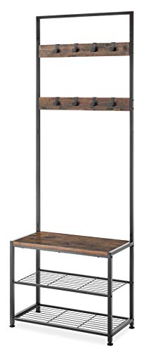 whitmor storage - Whitmor Modern Industrial Entryway Coat Rack Hall Tree w/Shoe Storage, Rustic Brown