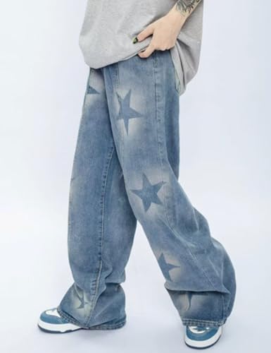 Mens Y2k Star Jeans Hip Hop Skater Pants High Waisted Streetwear Jeans Straight Leg Star Graphic Jeans3