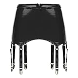iEFiEL Damen Leder Optik Strumpfgürtel Strapsgürtel Strumpfband Punk Wetlook Gürtel Strapsen Lackleder Minirock Dessous Schwarz 3XL