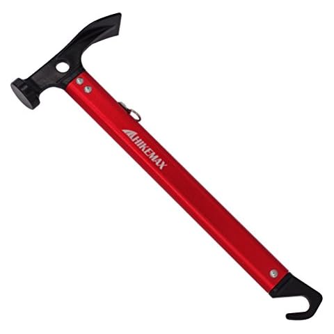 Hikemax Lightweight Outdoor Camping Hammer Aluminum Tent Hammer with Tent Stake Remover, 13-Ounce, Red Cover