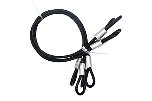 Image of 20 inch (50cm) 5mm Stainless Security Cables Tether,Braided Steel Vinyl Coated Safety Strap Luggage Lock,Flexible Wire Lead Chain Leash with Double Loops, Black 4Pcs
