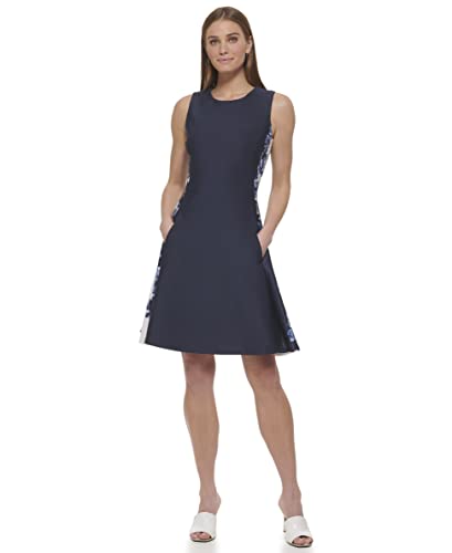 Dkny Women's Fit And Flare Scuba Crepe Dress, Blu/Ivory, 16 #TOP25