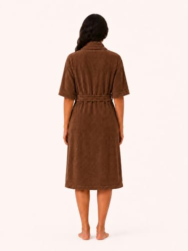 Image of RANGOLI Royal Bamboo Premium Bathrobe For Women | Ultra Soft Bamboo Yarn Lightweight Bathing Robes | 460 GSM Highly Absorbent & Quick Drying Luxurious Bath Gown | Knee Length Bath Robe- Brown