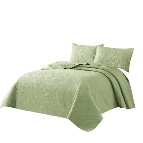 Morbuy Ligera Colcha Bouti para Cama, Cubrecama Transpirable Extra Suave con Funda de Cojin, Microfibra Colcha Cubre Cama Multiusos para Primavera y Verano (2pcs-180x220cm,Verde)