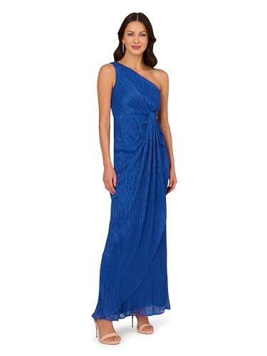 Image of Adrianna Papell One Shoulder Pleated Draped Starburst Gown