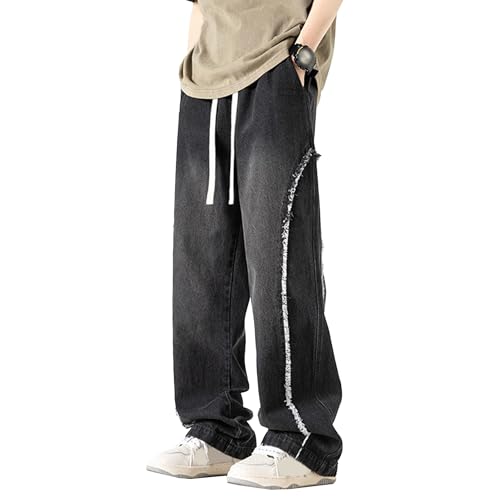 Mens Baggy Jeans Loose Fit Denim Pants with Elastic Waist Distressed Light Blue Casual Skate Pants for Men