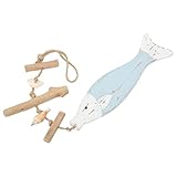 Srliya Holzfischdekor, Graviertes Antikes Design, Mediterraner Stil Nautischer Hängefisch, Sicheres Kiefernholz, Büro Wohnzimmerdekor, Hanfseil, Strandrestaurant, Party, Souvenirs