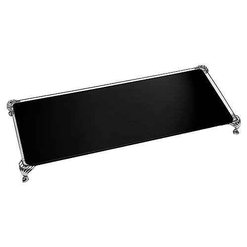 Bandeja de Vidro Luxo Lavabo Banheiro Sala Mesa 25x10 C/Pé (Preto)