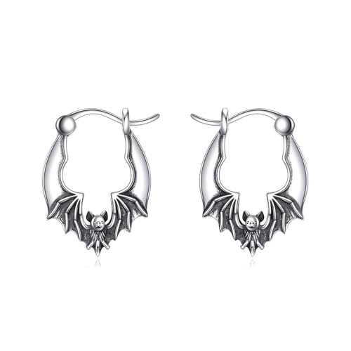Bat Hoop Earrings for Men 925 Sterling Silver Bat Earrings