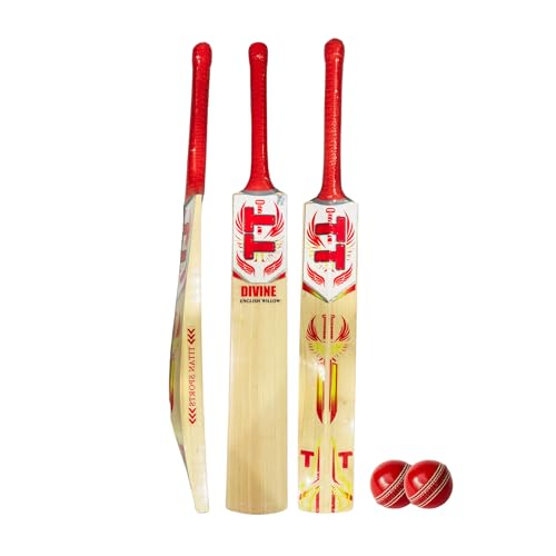 Titan English Willow Divine Cricket Bat – Full Size Short Handle – Lightweight & Handcrafted for Power and Control – Ideal for Club & League Play - Free Hard Leather Ball