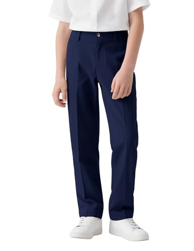 Boys Dress Pants School Uniform Golf Pants for Boys Adjustable Waist Twill Chino Pant Size 7-14Years