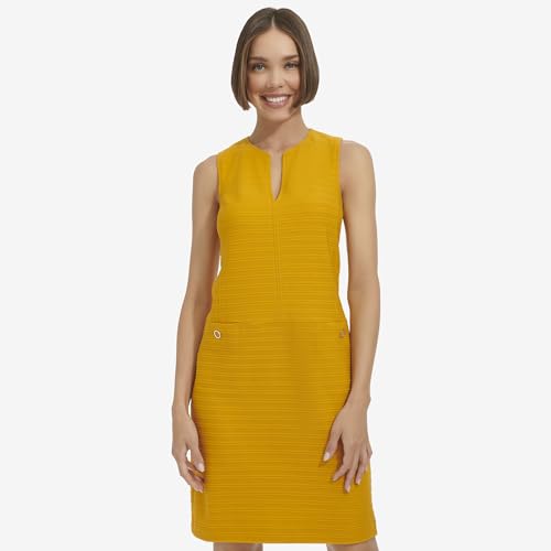 Image of Tommy Hilfiger Women's Sleeveless Split Neck Solid Jacquard Knit Dress