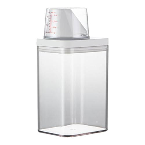 Contenedor de detergente de lavandería: jarra de organizador de almacenamiento, caja de dispensador de polvo | Soporte de suavizante de líquido a prueba de fugas, bote de tapa de taza de medición, con