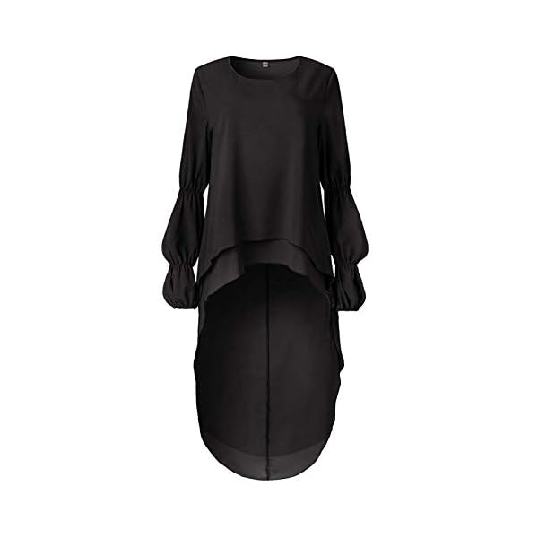 PRETTYGARDEN-Womens-Lantern-Long-Sleeve-Round-Neck-High-Low-Asymmetrical-Irregular-Hem-Casual-Tops-Blouse-Shirt-Dress PRETTYGARDEN Women's Lantern Long Sleeve Round Neck High Low Asymmetrical Irregular Hem Casual Tops Blouse Shirt Dress (Black,X-Large)