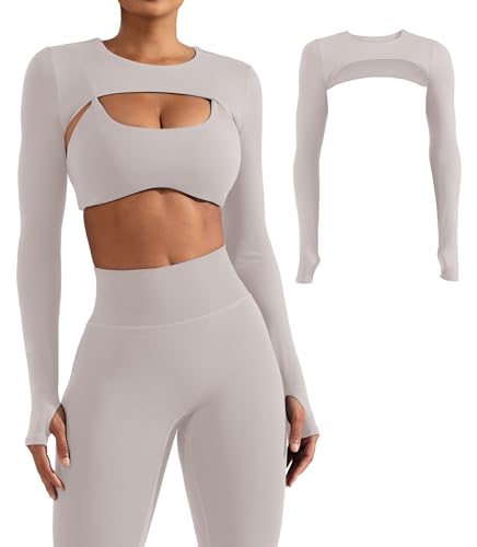 Image of YEOREO Women Crop Top Long Sleeve Bolero Open Front Workout Cropped Shirts Sports Shrug