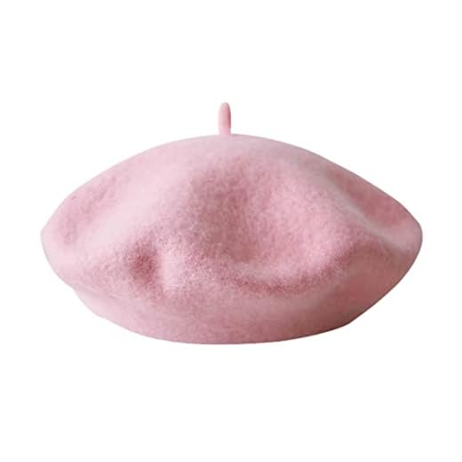 Kids Girls French Beret Hat Artist Hat Solid Warm Beanie Cap Winter Autumn (Pink, 1)