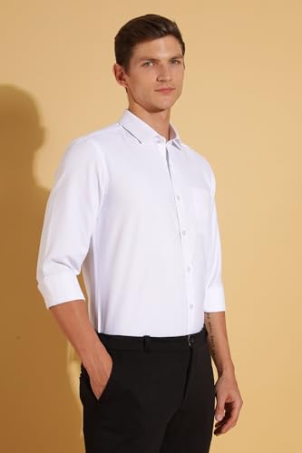 Image of Fyltr Men's Regular Fit Shirt - Dobby Self Design| Full Sleeve | Functional Patch Pocket | White Formal Shirts for Men
