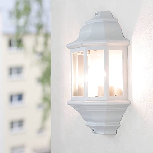 Applique d'extérieur Livorno blanche au design lanterne dans un style rustique étanche IP44 2xE27 idéale pour le jardin, la terrasse