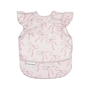 Tiny Twinkle Babero a prueba de desorden para niñas | Babero impermeable para comer | Delantal de bebé para alimentar | Lavable a máquina | Regalo perfecto para ducha (lazos, 6 a 24 meses)