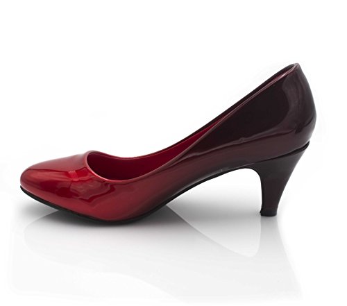 Escarpin Femmes Dégradé Vernis - Escarpin Brillant Talon Moyen 6CM - Chaussures Mariage Soirée Bout Rond - Mode Elégant Tendance (Rouge Noir, Numeric_38) Cover