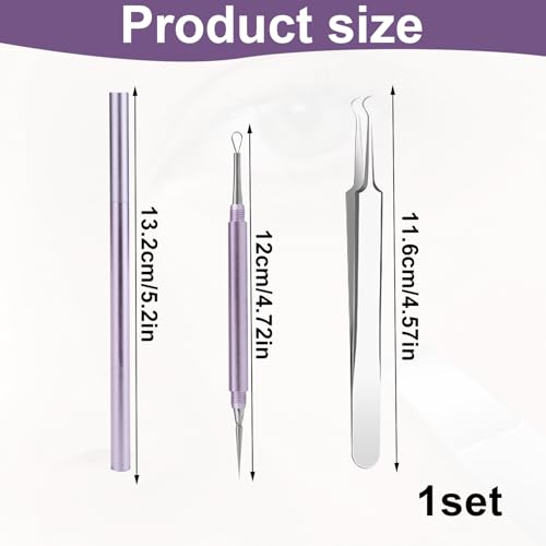 Nouiseuns Blackhead Tool Set for Face, Purple Stainless Steel Acne Extractor and Whitehead Extractor Tool – 2Pcs Professional Pimple Remover Kit with Angled Tweezers & Loop Needle for Nose & Skin Care