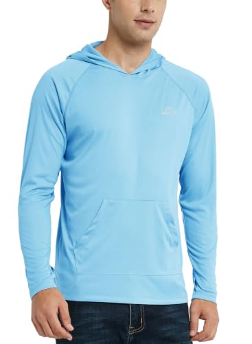 Image of Willit Men's UPF 50+ Sun Protection Hoodie Shirt Long Sleeve Rash Guard Fishing SPF Outdoor UV Shirt Lightweight Pocket, Blue, X-Large