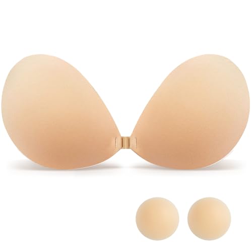 candyfouse Sticky Strapless Bra Reusable Push Up Bra Adhesive Bras for Women Invisible Backless Bras with Nipple Covers(Nude B)