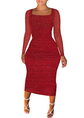 Image of Women Sexy Two Piece Skirt Outfits Long Sleeve /Sleeveless V Neck Bodycon Ribbed Knitted Maxi Club Party Dress