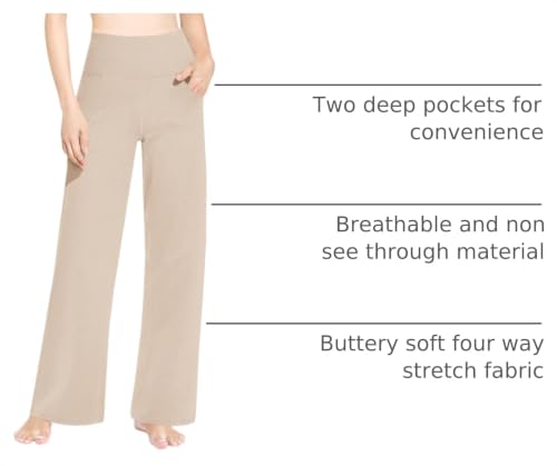Image of Promover Wide Leg Pants Woman Yoga Pants with Pockets Stretch Loose Casual Lounge Sweatpants Petite /Regular /Tall