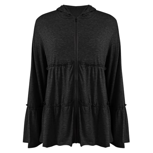 Oversized Zip Up Hoodie for Women Trendy Y2k Hooded Sweatshirts Casual Long Sleeve Pleated Tiered Ruffle Jacket4
