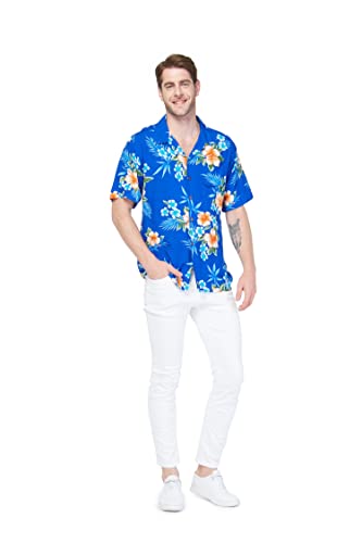 Image of Matchable Family Hawaiian Luau Men Women Girl Boy Clothes in Hibiscus Blue