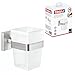 Produktbild tesa EXXCLUSIV Zahnputzbecher mit Halterung - Becher aus Milchglas, verchromte Wandhalterung - zur Wandbefestigung ohne Bohren - 70mm x 100mm x 113mm