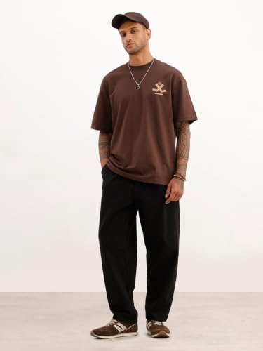 Image of WROGN Men's Classic Oversized Back Printed T-Shirt | Brown