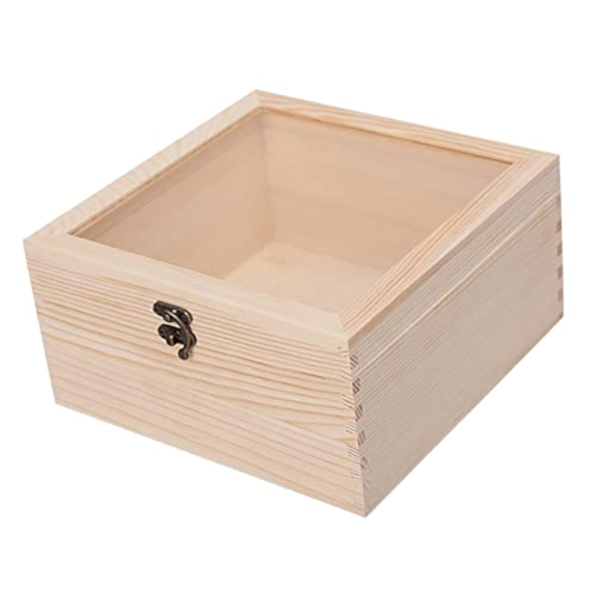 Wooden Box Jewelry Display Case with Glass Lid, 23cmx23cm