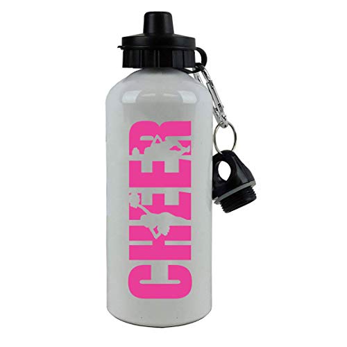 CustomGiftsNow Cheer Cheerleading Sport-Wasserflasche, Aluminium, weißes Finish, 590 ml, 2 Deckel (Hot Pink)