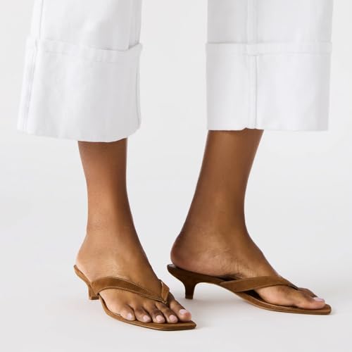 Image of Dsevht Kitten Heels for Women Jelly Square Open Toe Sandals Flip Flop Heel Summer Low Heeled Thong Sandals