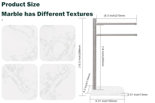 Foto de Toallero de mano, soporte para toallas de mano en forma de F con base de mármol, toallero giratorio de acero inoxidable para toalla de mano para baño, encimera de cocina, 2 brazos (níquel (imagen 3)