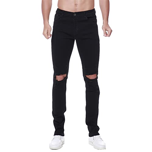 Previn Men's Ripped Denim Jeans Distressed Slim Trousers Destroy Holes Stretch Biker Pants2