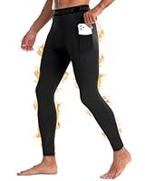 Roadbox Lange Kompressionshose Herren, Thermo Funktionsunterwäsche mit Fleece, Laufen Fitness Training Sportleggings mit Taschen