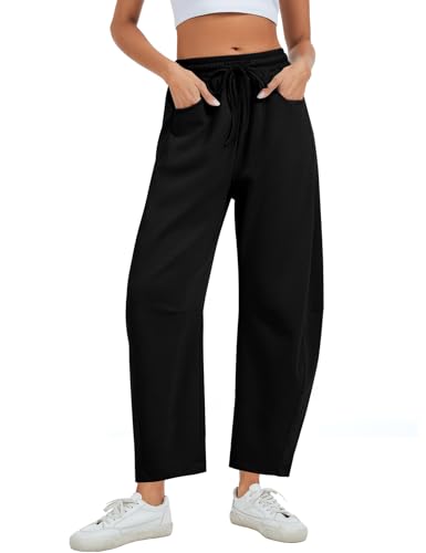 Kissonic Womens Barrel Leg Sweatpants Elastic Waist Drawstring Wide Leg Pants Baggy Lounge Pants with Pockets2