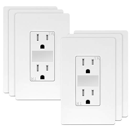 TOPGREENER LED Guide Light Receptacle, Automatic Night/Day Sensor Decorator Duplex Outlet Combination, 125VAC/15A Tamper-Resistant Receptacle, White Screwless Wall Plate Included, TG215TRGL (6 Pack)