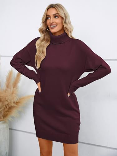 SENFURE Women Turtleneck Sweater Dress Oversized Long Sleeve Knit Pullover Fall Sweater Short Dresses3