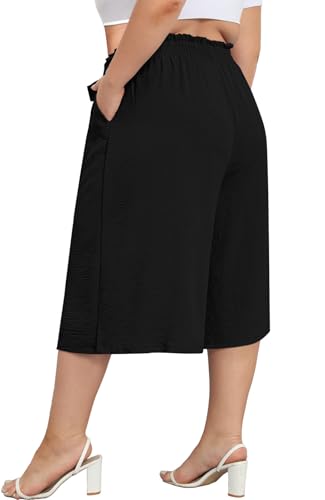 Lastshe Women's Plus Size Cropped Wide-Leg Pants Lightweight High Waisted Adjustable Tie Knot Casual Trousers Pants2