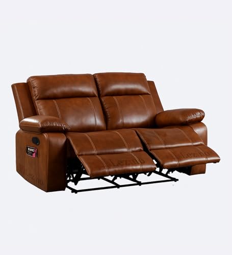 Image of LEZINO 2 Seater Manual Recliner Sofa in Faux-Leather Recliner Chair for Home, Brown (Two Seater Manual Recliner, Brown)