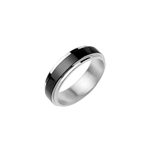 So Chic Bijoux © Bague Alliance Anneau Tournant Mobile Anti-Stress Bande Noire Acier Inoxydable - Personnalisable : Gravure offerte - Taille 60