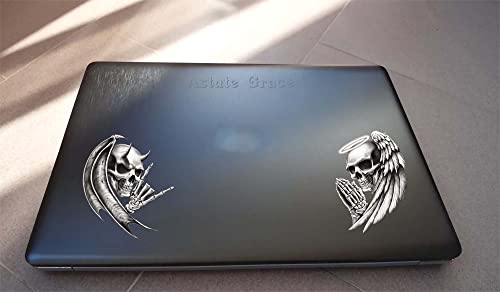 2 Pack Devil Death Skull Angel Life Skull Bumper Vinyl Sticker for Car, Truck, Motorcycle, Helmet| 4.5 Inch Each | AG-682