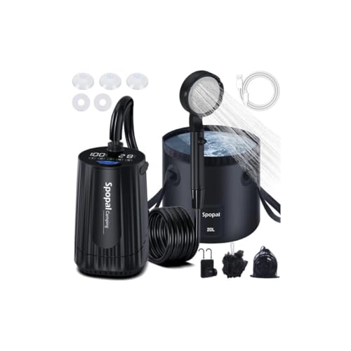 Spopal Portable Camping Shower, [10000mAh Rechargeable], 5-Speed with Collapsible Bucket with Handle...