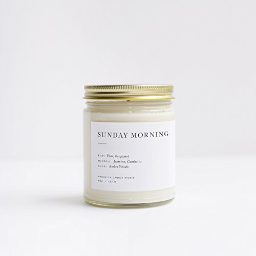 Brooklyn Candle Studio Sunday Morning Jar Candle - Luxury Scented Candle Vegan Soy Wax Hand Poured in The USA 50 Hour Slow Burn Time - 7.5oz